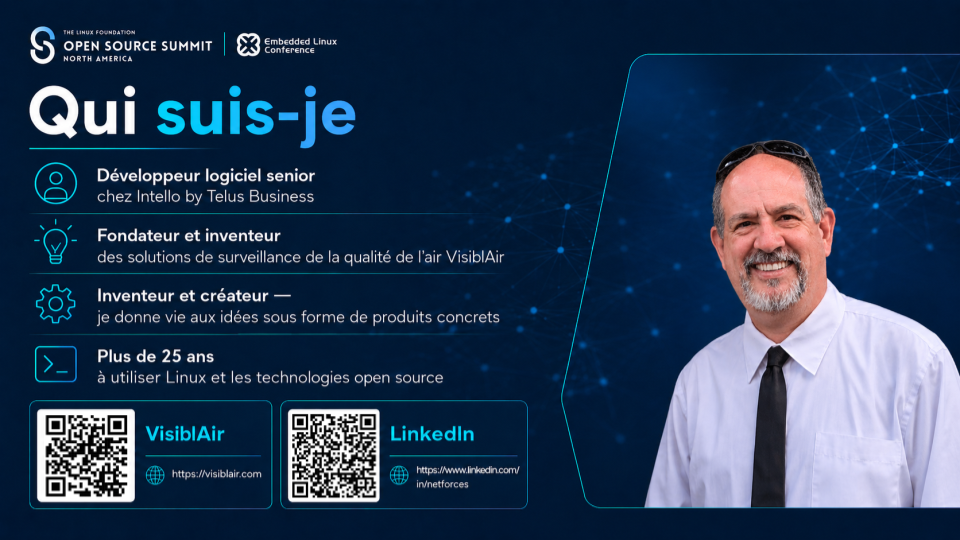 André Courchesne, fondateur et inventeur de VisiblAir, lors de sa présentation à l'Open Source Summit 2026