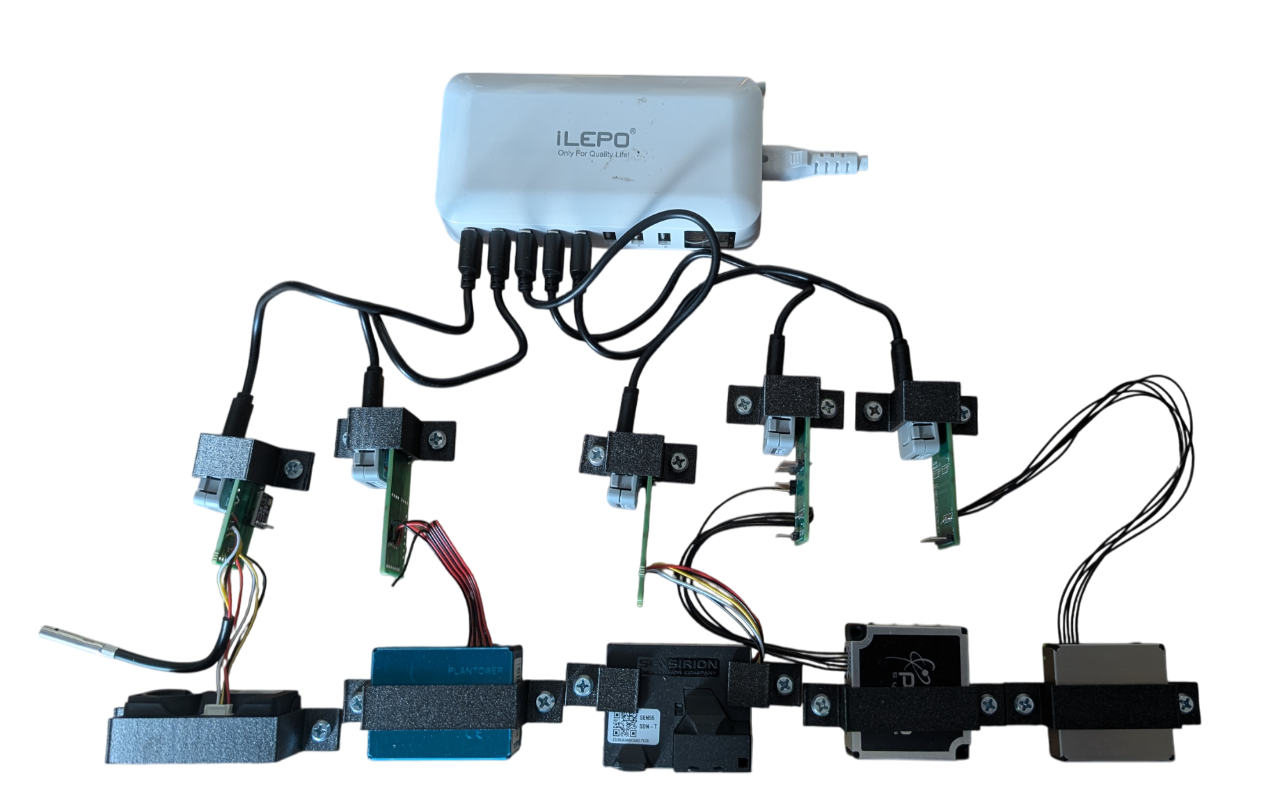 Test setup with sensors